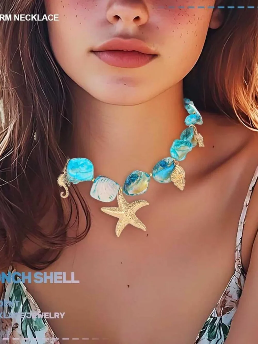 Starfish Shell Necklace Gold Seashell Pendant Necklaces Summer Charm Trendy Chok - Picture 7 of 7